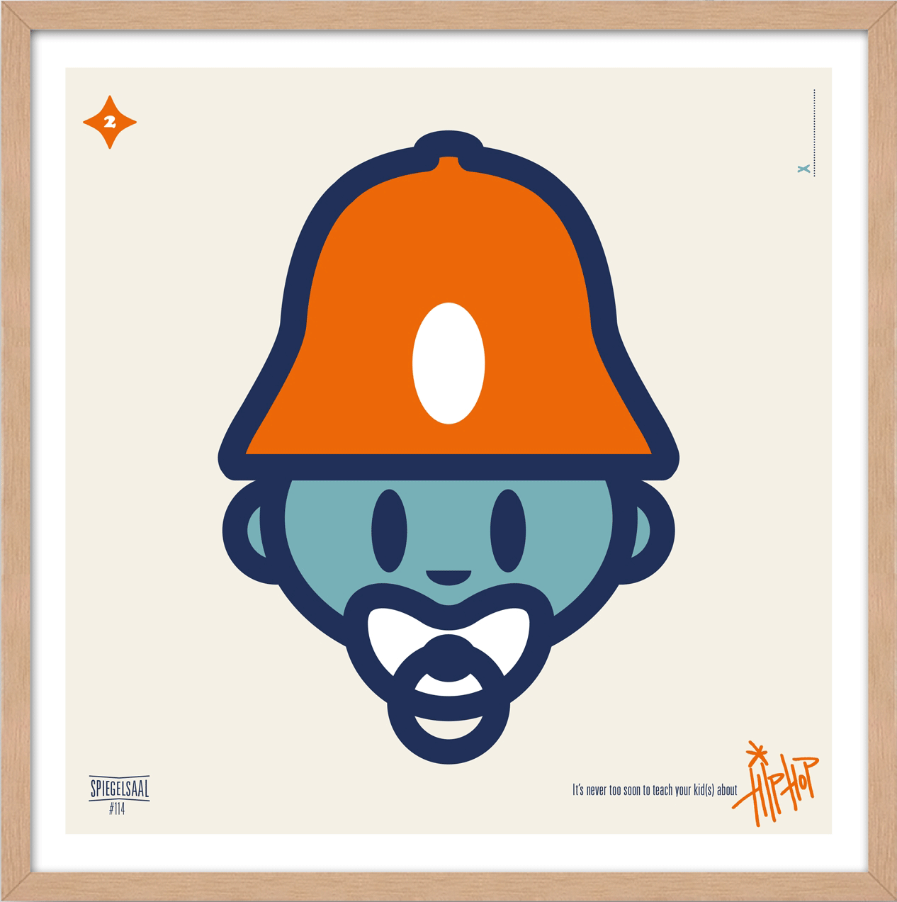 Face of a baby with pacifier and hip-hop hat